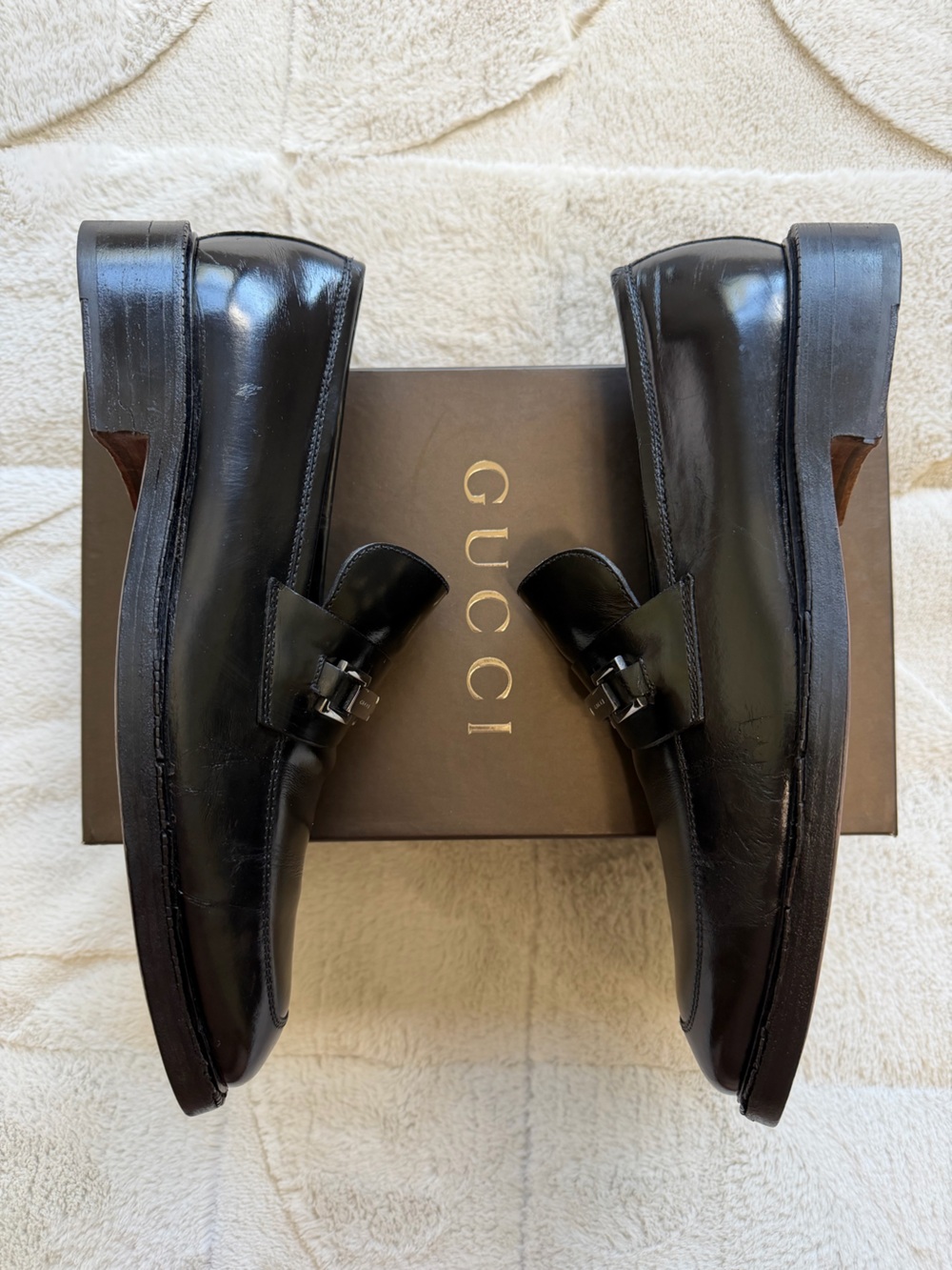 Vintage Y2K Gucci Black Leather Chunky Horsebit Buckle Loafers 9 - Picture 4 of 13